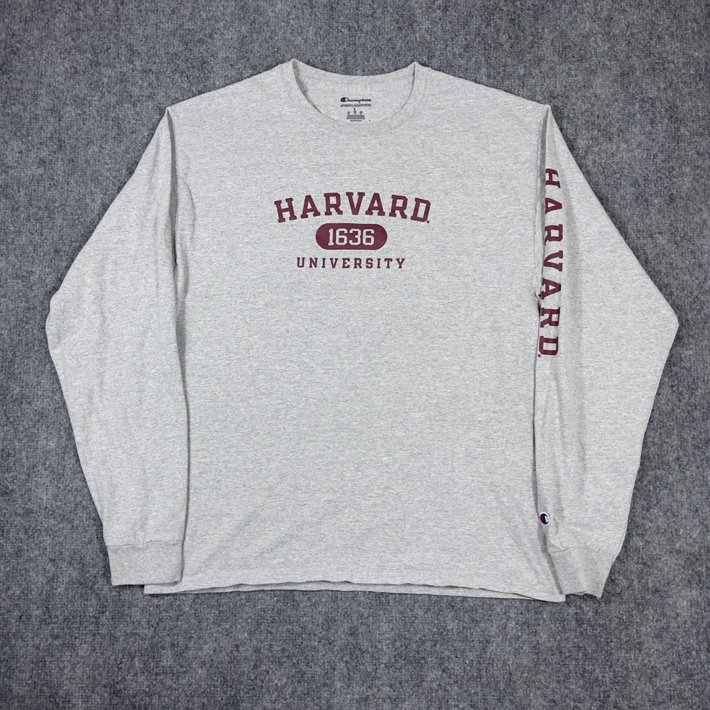 Harvard University Champion Long Sleeve T-Shirt Mens Large Grey Graphic Preppy - Picture 1 of 7